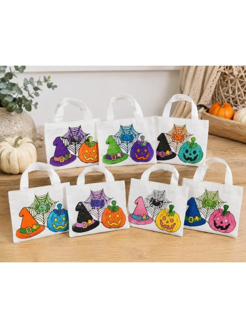 DIY Halloween Tote Bags - 50pc Color Your Own Canvas Craft Kits for Kids